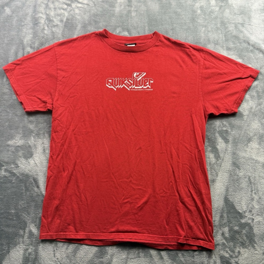 Vintage Y2K Quiksilver T Shirt Mens M Red Front Back Logo Surf Skate